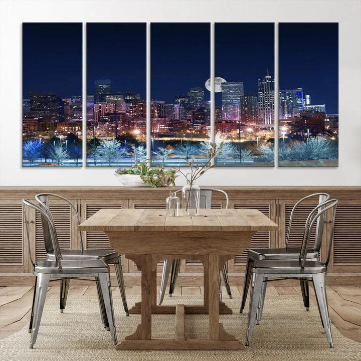 Denver Skyline Canvas Print Full Moon Photo Skyline Cityscape Wall Art