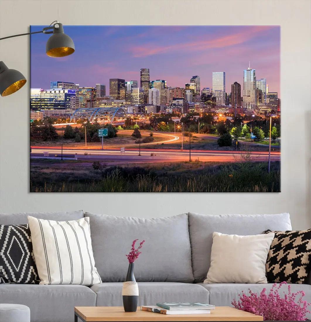 Denver Sunset Skyline Cityscape Large Wall Art Canvas Print