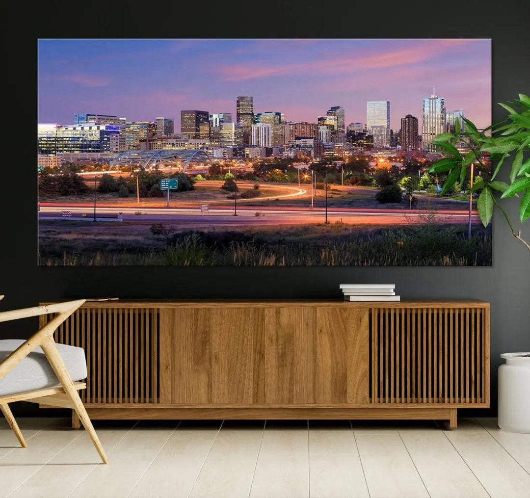 Denver Sunset Skyline Cityscape Large Wall Art Canvas Print