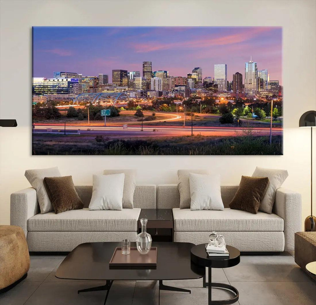 Denver Sunset Skyline Cityscape Large Wall Art Canvas Print