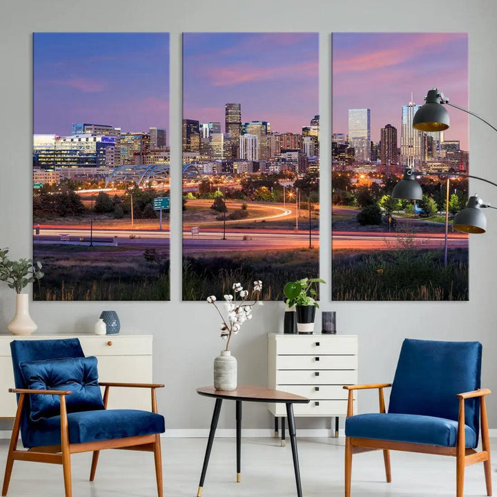 Denver Sunset Skyline Cityscape Large Wall Art Canvas Print