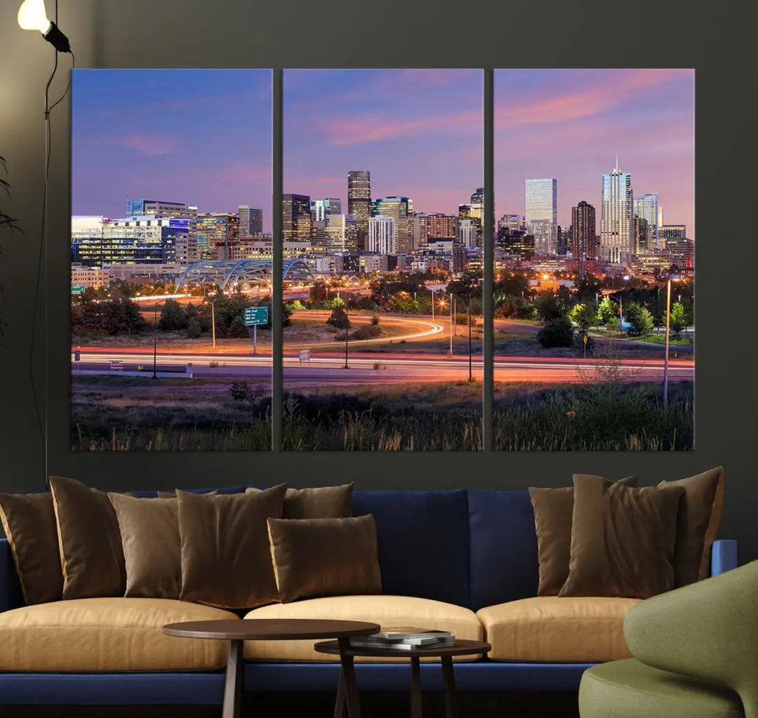 Denver Sunset Skyline Cityscape Large Wall Art Canvas Print