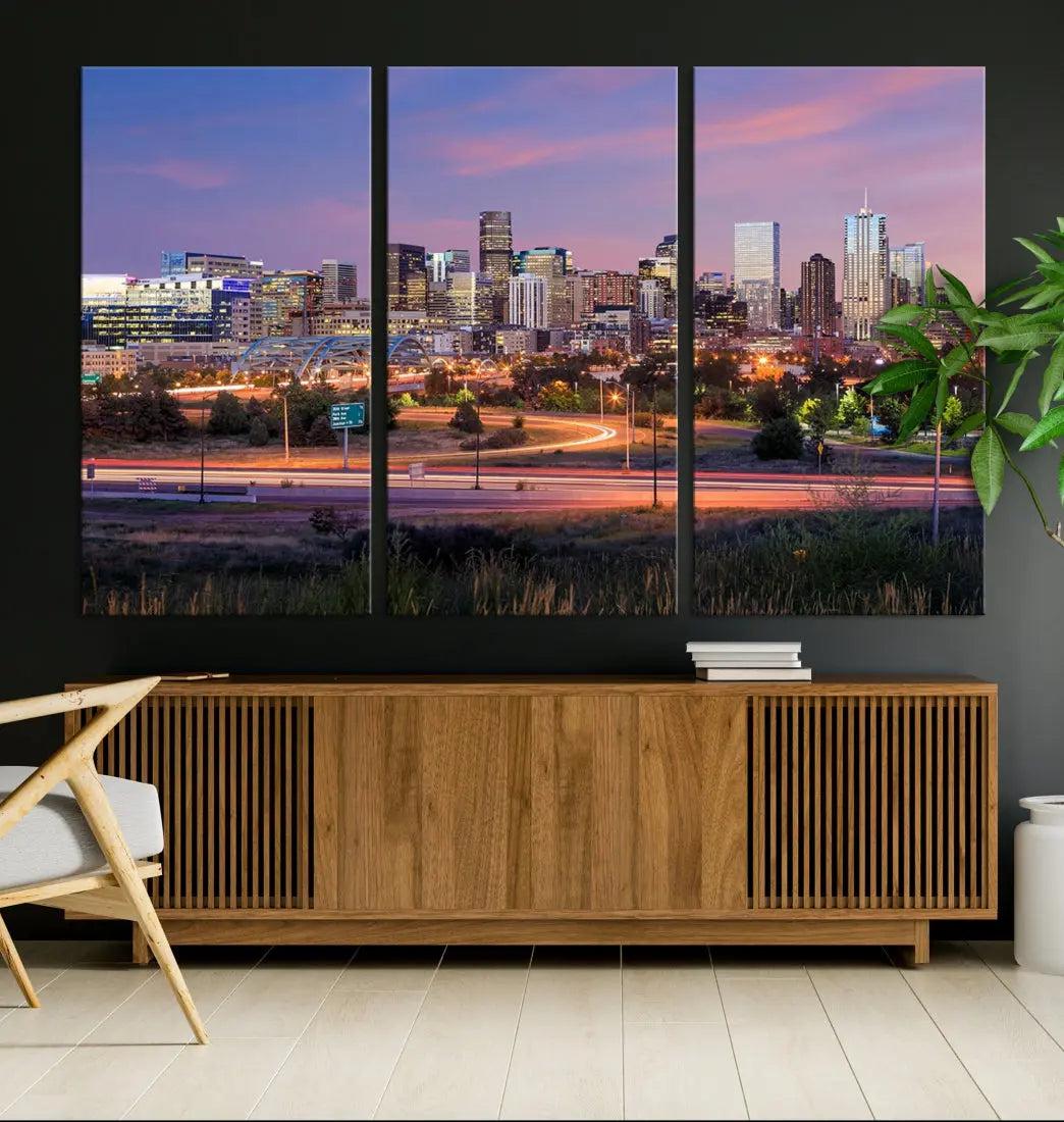 Denver Sunset Skyline Cityscape Large Wall Art Canvas Print