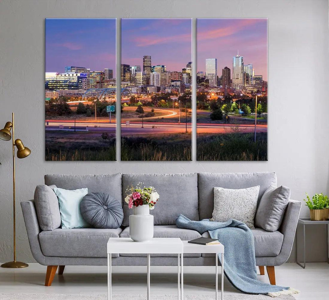 Denver Sunset Skyline Cityscape Large Wall Art Canvas Print