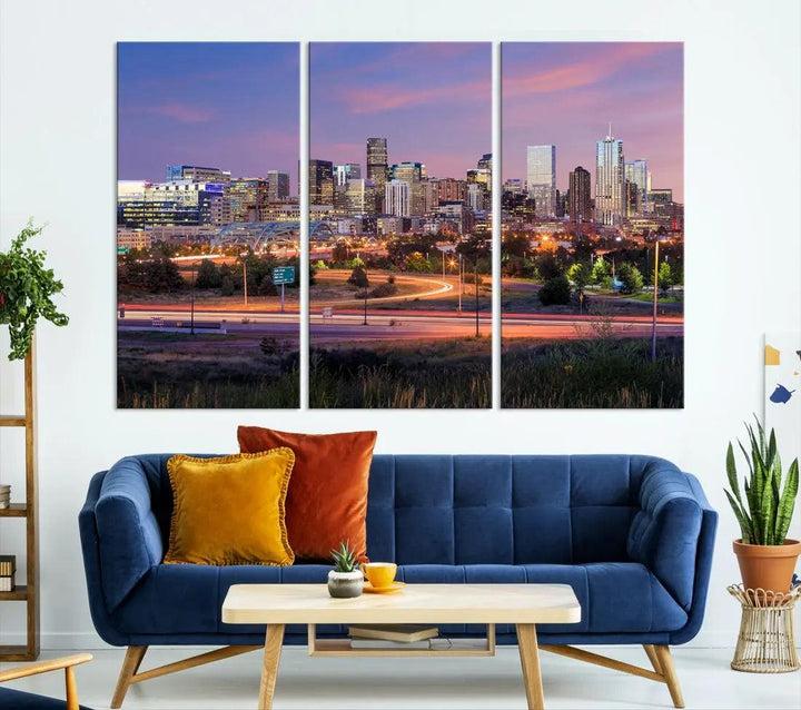 Denver Sunset Skyline Cityscape Large Wall Art Canvas Print