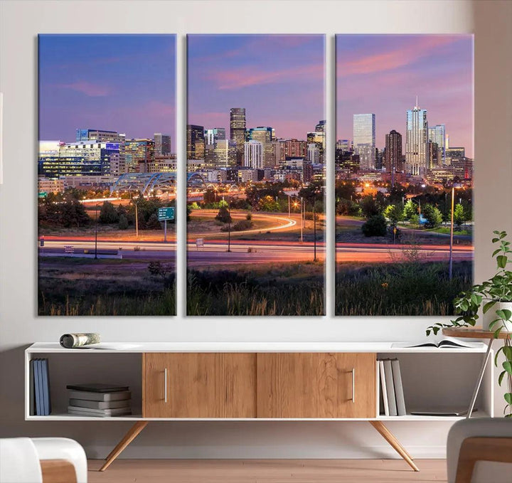 Denver Sunset Skyline Cityscape Large Wall Art Canvas Print