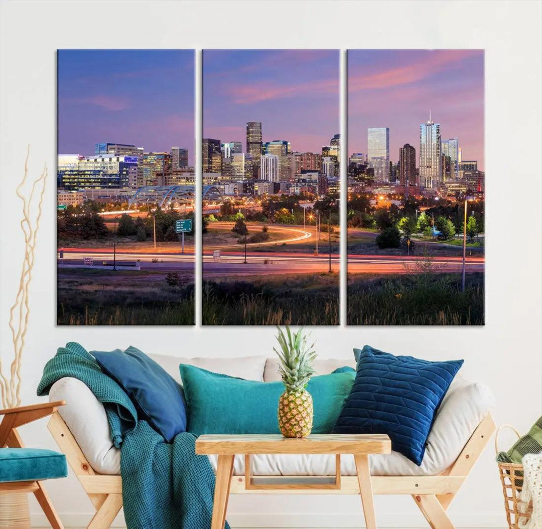 Denver Sunset Skyline Cityscape Large Wall Art Canvas Print