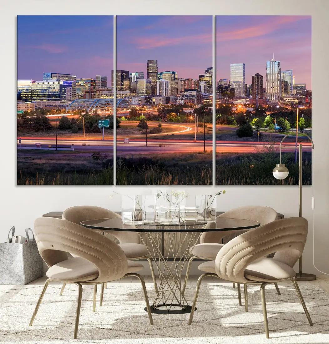 Denver Sunset Skyline Cityscape Large Wall Art Canvas Print