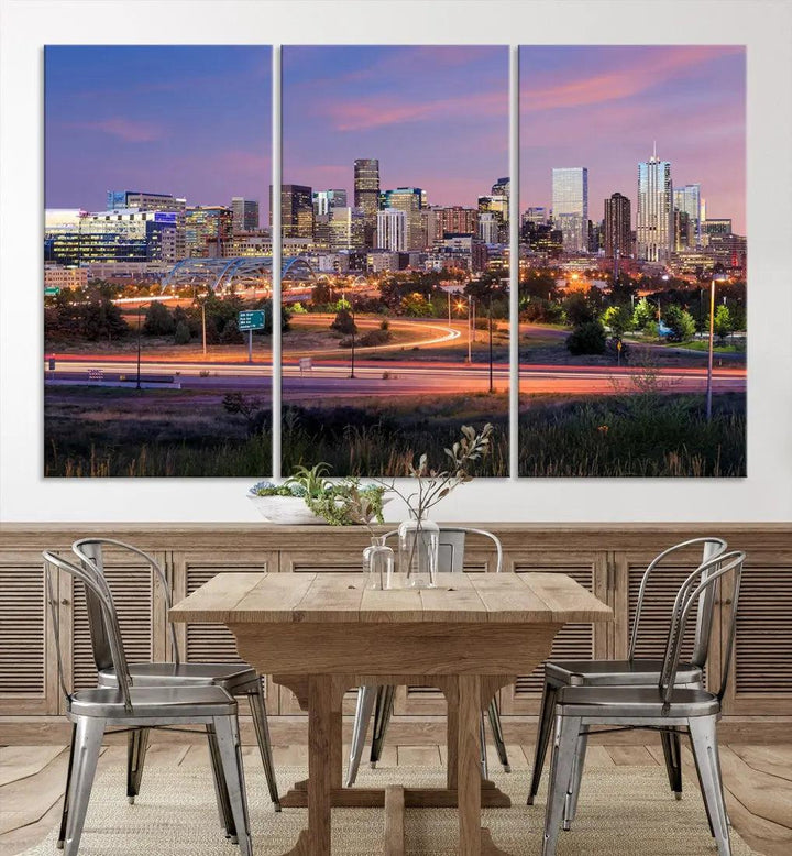 Denver Sunset Skyline Cityscape Large Wall Art Canvas Print