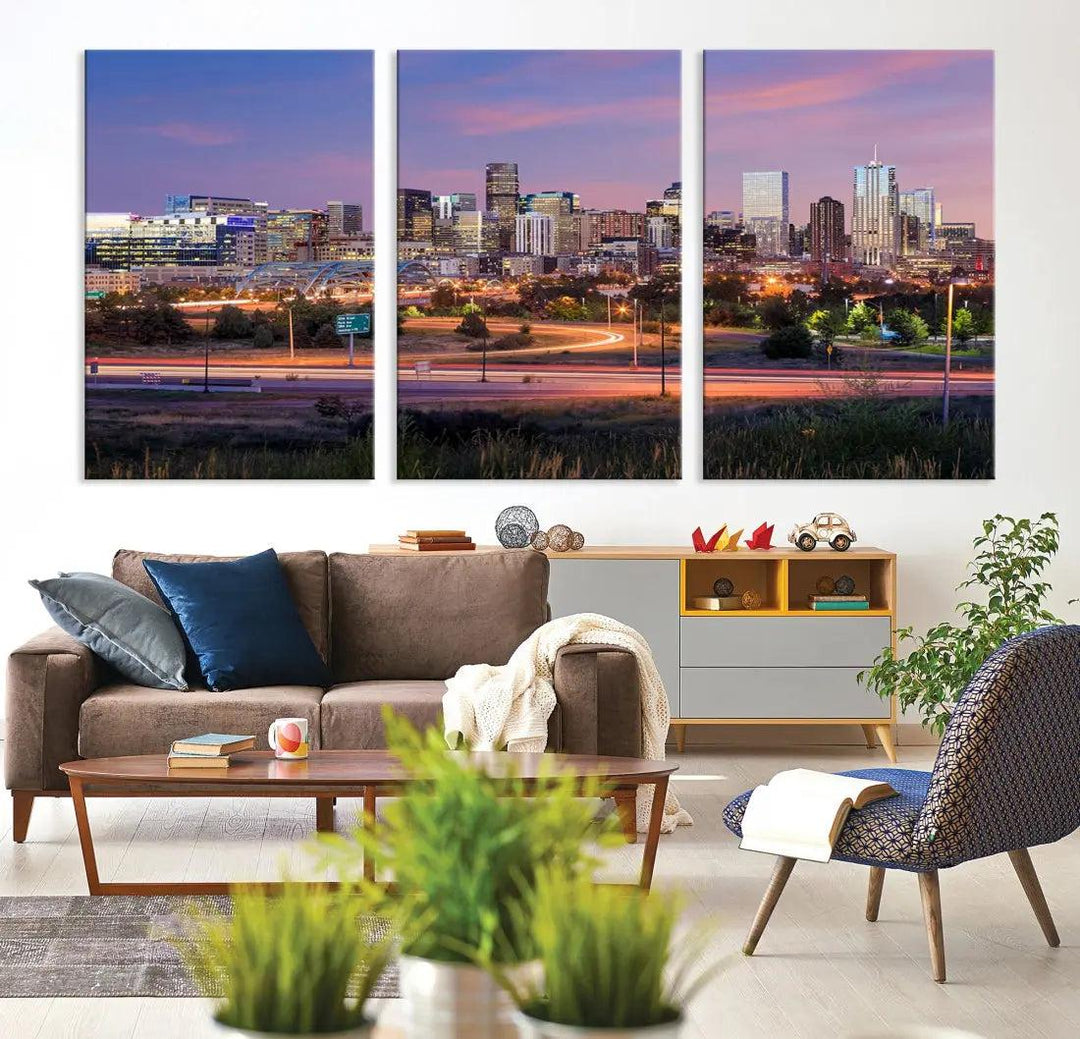 Denver Sunset Skyline Cityscape Large Wall Art Canvas Print