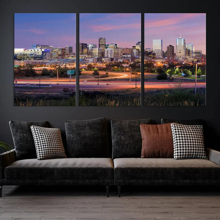 Denver Sunset Skyline Cityscape Large Wall Art Canvas Print