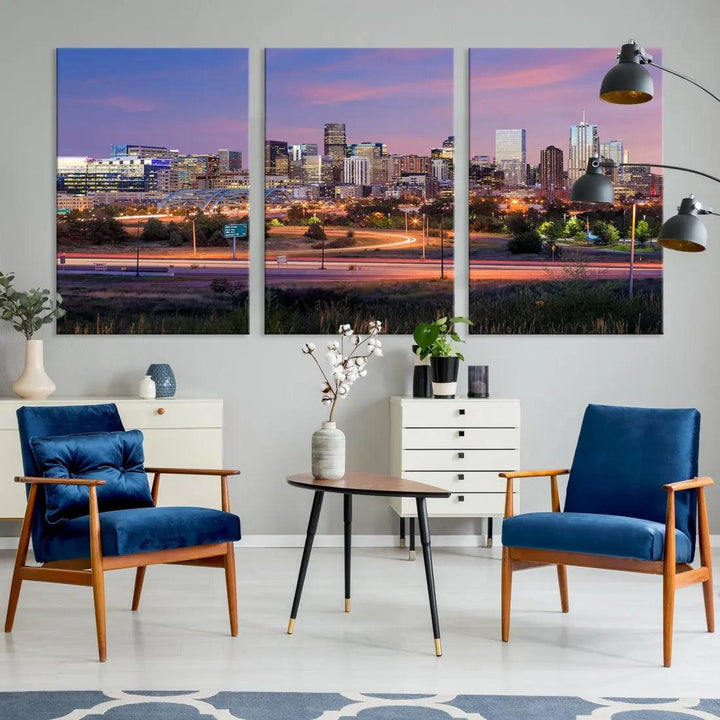 Denver Sunset Skyline Cityscape Large Wall Art Canvas Print