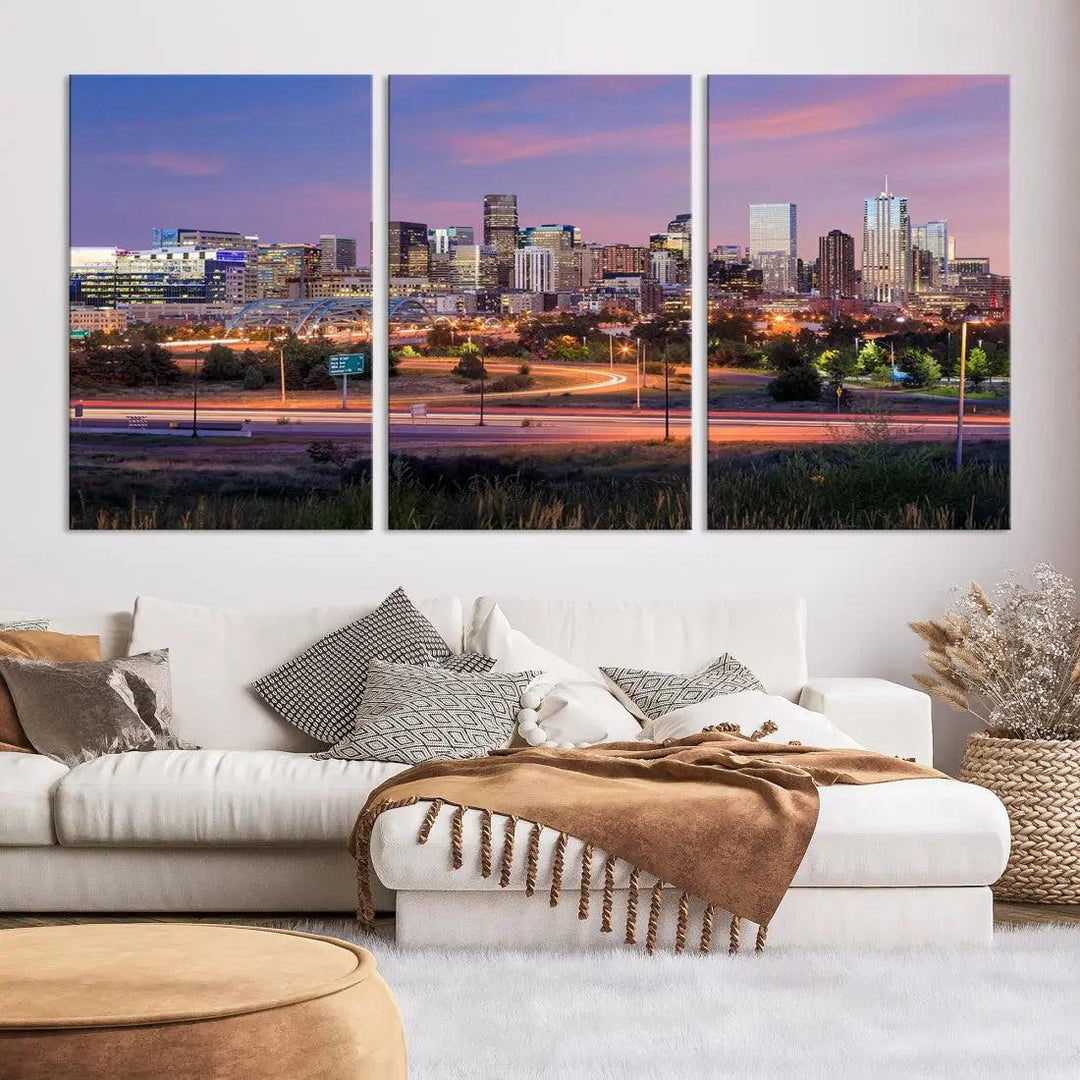 Denver Sunset Skyline Cityscape Large Wall Art Canvas Print