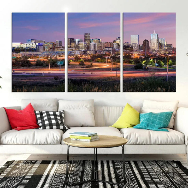 Denver Sunset Skyline Cityscape Large Wall Art Canvas Print