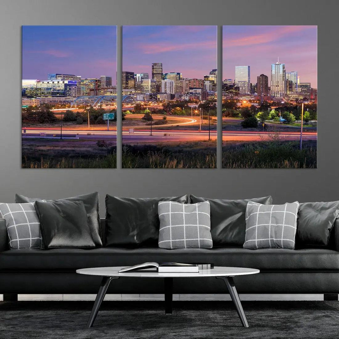 Denver Sunset Skyline Cityscape Large Wall Art Canvas Print