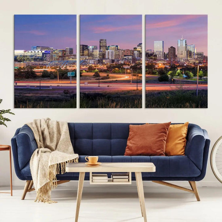 Denver Sunset Skyline Cityscape Large Wall Art Canvas Print