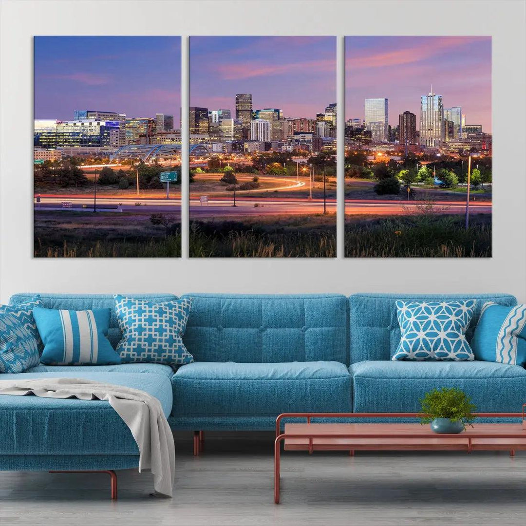 Denver Sunset Skyline Cityscape Large Wall Art Canvas Print