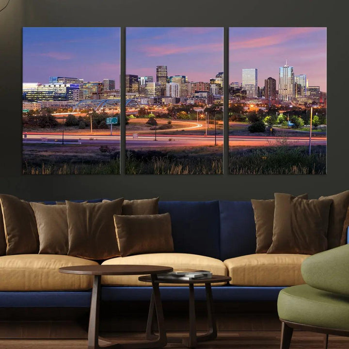 Denver Sunset Skyline Cityscape Large Wall Art Canvas Print