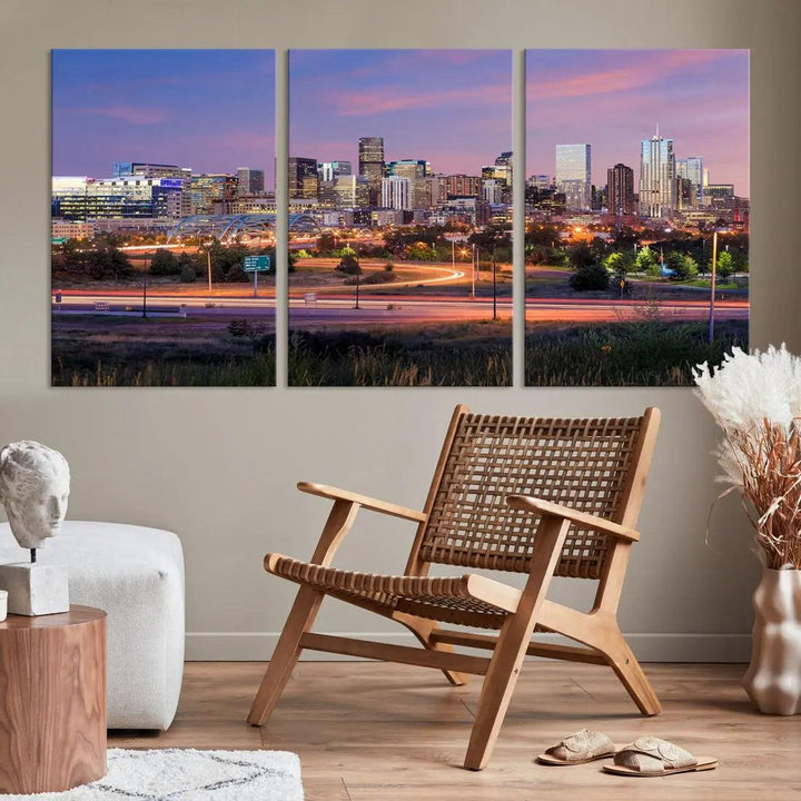 Denver Sunset Skyline Cityscape Large Wall Art Canvas Print