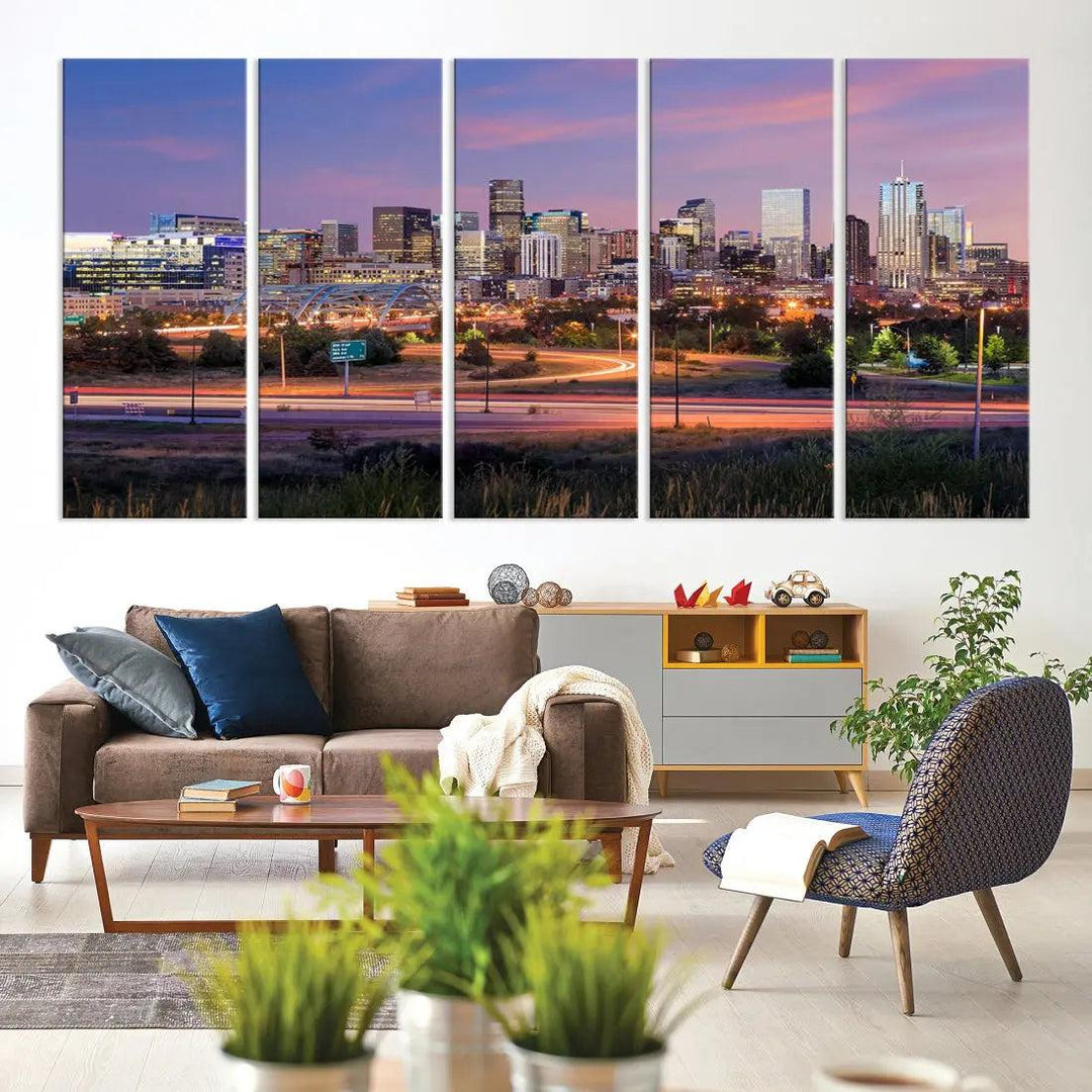 Denver Sunset Skyline Cityscape Large Wall Art Canvas Print