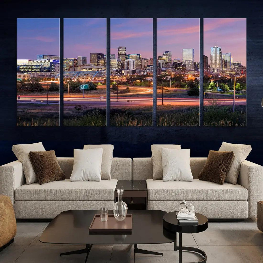 Denver Sunset Skyline Cityscape Large Wall Art Canvas Print