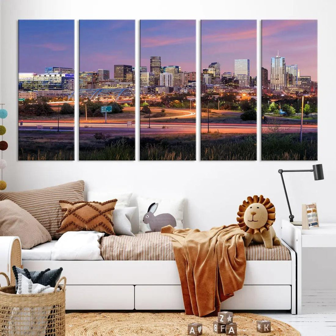 Denver Sunset Skyline Cityscape Large Wall Art Canvas Print