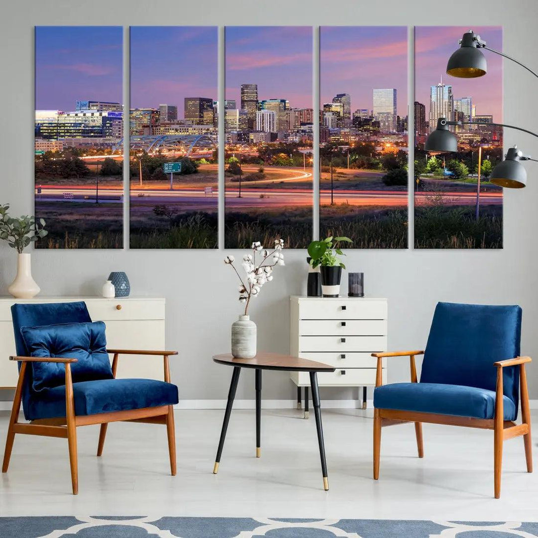 Denver Sunset Skyline Cityscape Large Wall Art Canvas Print