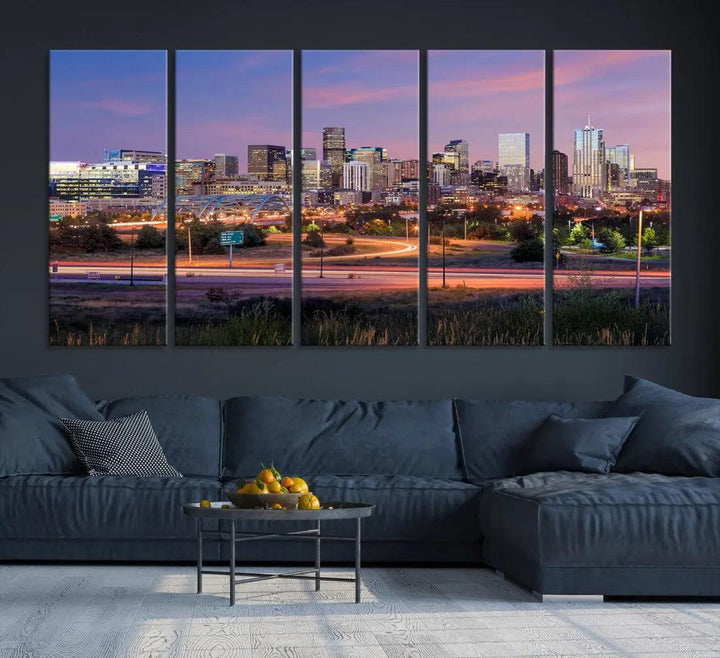 Denver Sunset Skyline Cityscape Large Wall Art Canvas Print