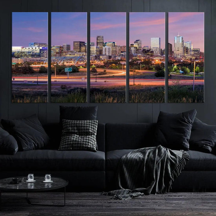 Denver Sunset Skyline Cityscape Large Wall Art Canvas Print