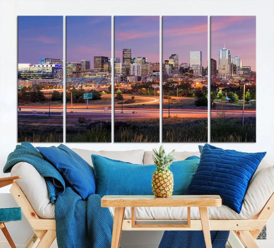 Denver Sunset Skyline Cityscape Large Wall Art Canvas Print