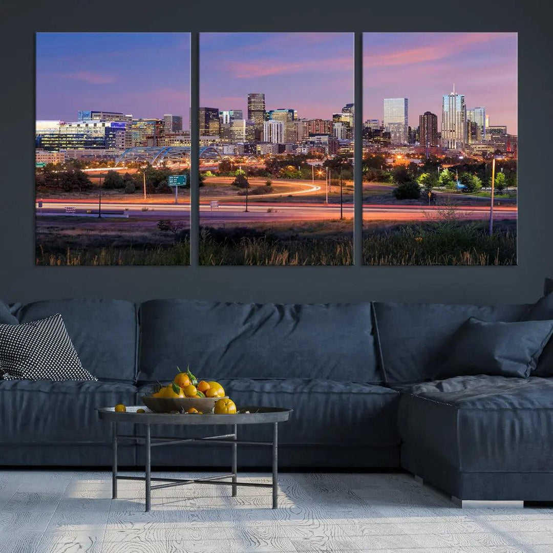 Denver Sunset Skyline Cityscape Large Wall Art Canvas Print