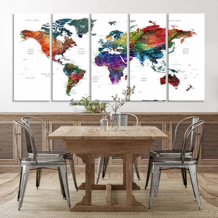 Detailed Watercolor World Map Extra Large Wall Art Canvas Print