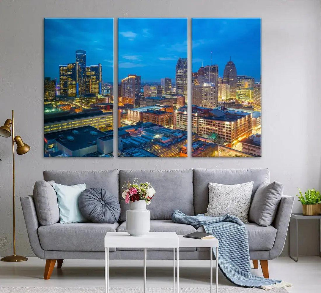 Detroit Aerial View Cityscape Wall Art Skyline Canvas Print