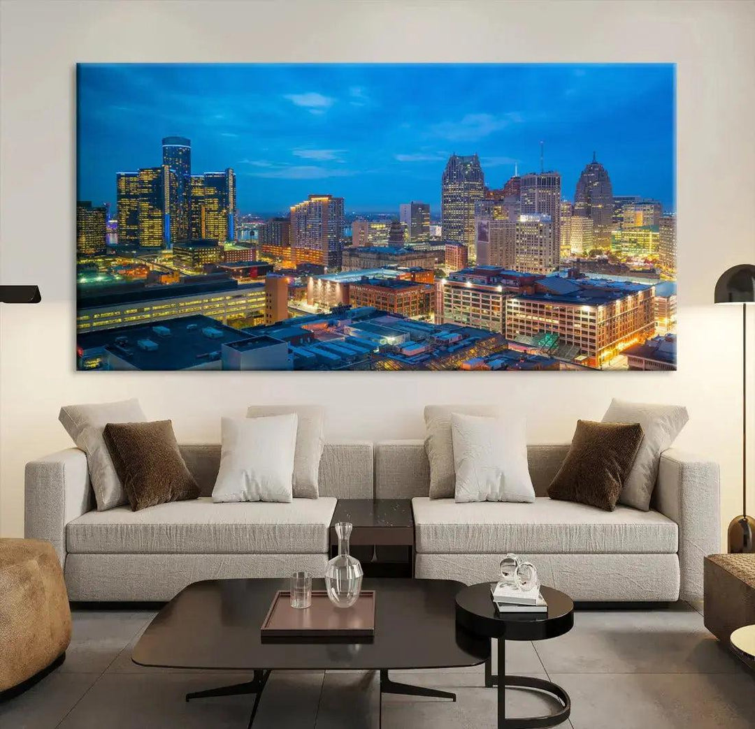 Detroit Aerial View Cityscape Wall Art Skyline Canvas Print