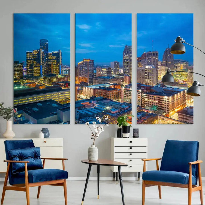 Detroit Aerial View Cityscape Wall Art Skyline Canvas Print