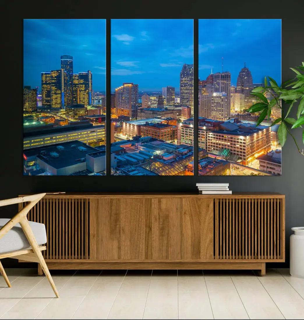 Detroit Aerial View Cityscape Wall Art Skyline Canvas Print