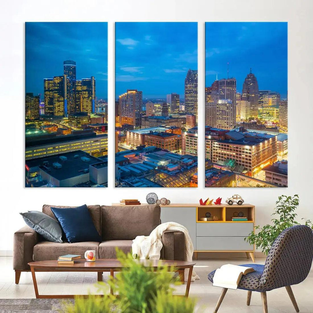 Detroit Aerial View Cityscape Wall Art Skyline Canvas Print