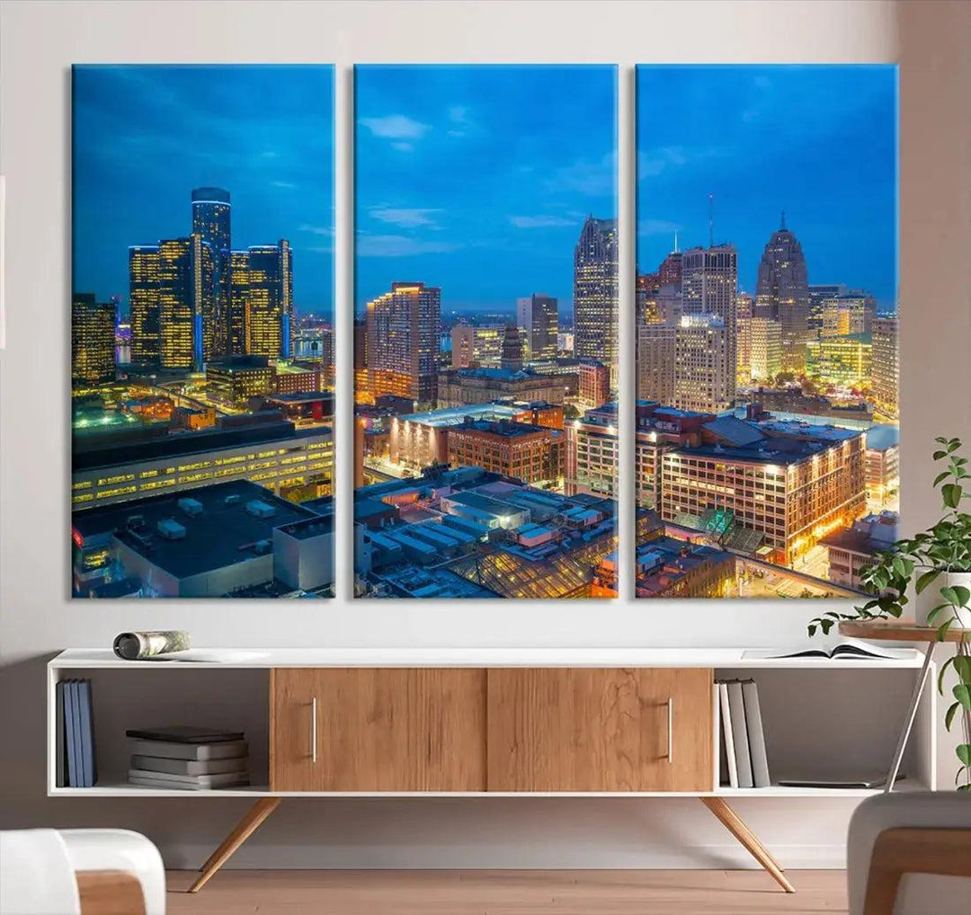 Detroit Aerial View Cityscape Wall Art Skyline Canvas Print