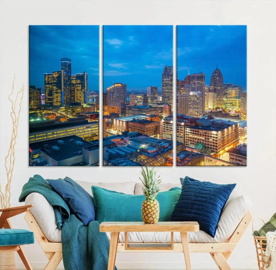 Detroit Aerial View Cityscape Wall Art Skyline Canvas Print