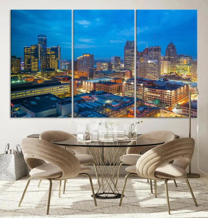 Detroit Aerial View Cityscape Wall Art Skyline Canvas Print