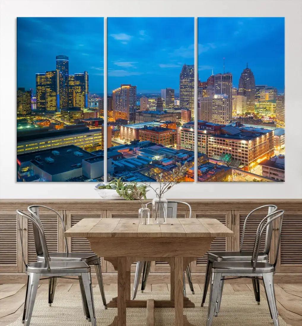 Detroit Aerial View Cityscape Wall Art Skyline Canvas Print