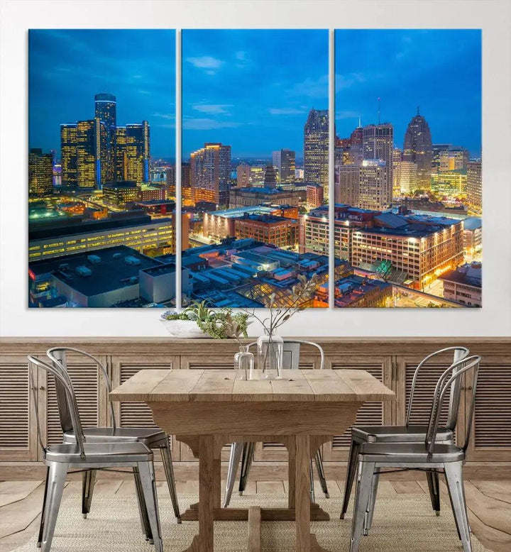 Detroit Aerial View Cityscape Wall Art Skyline Canvas Print