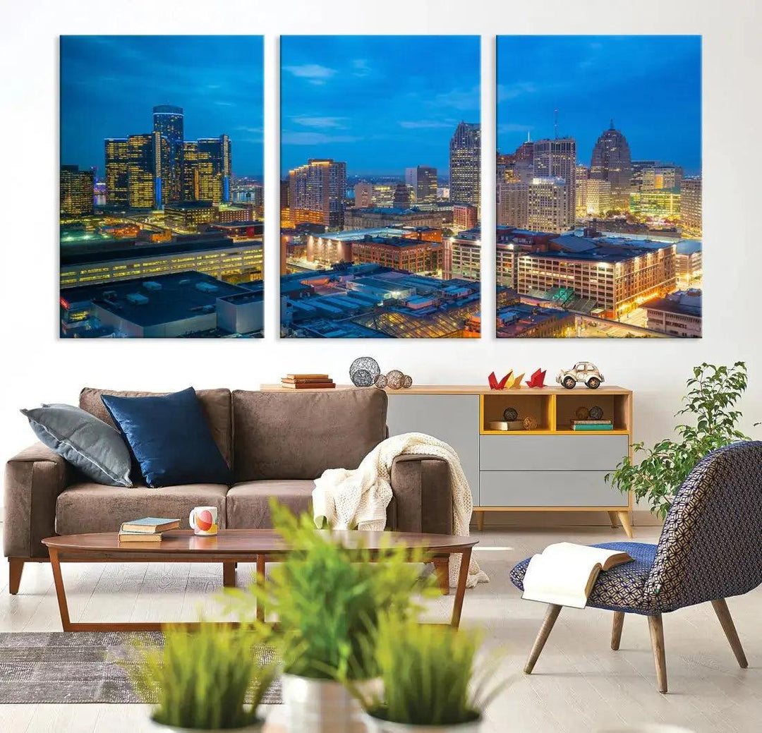 Detroit Aerial View Cityscape Wall Art Skyline Canvas Print