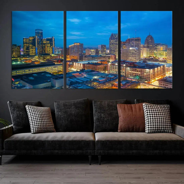 Detroit Aerial View Cityscape Wall Art Skyline Canvas Print