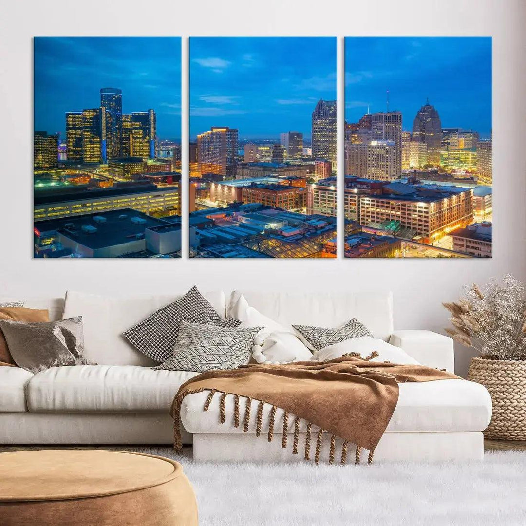 Detroit Aerial View Cityscape Wall Art Skyline Canvas Print