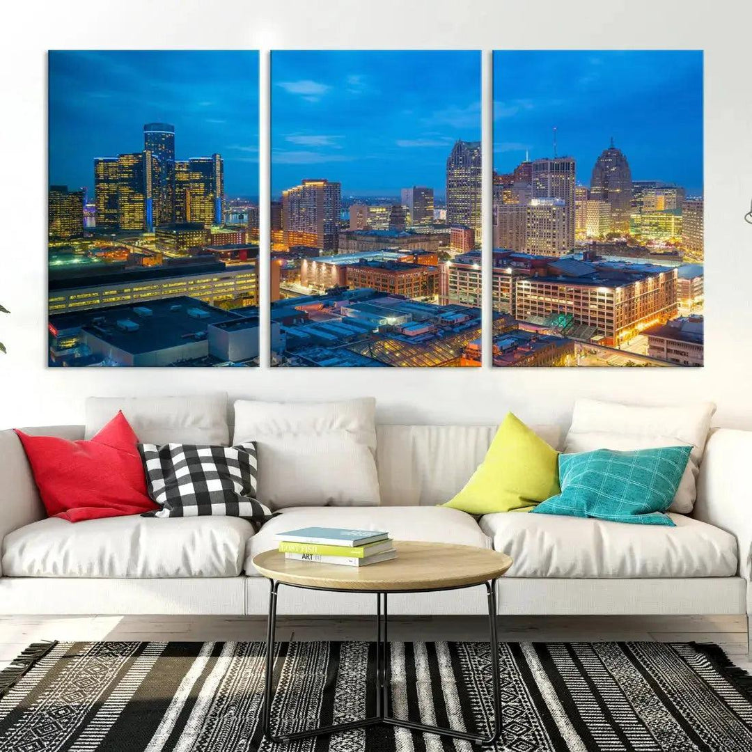 Detroit Aerial View Cityscape Wall Art Skyline Canvas Print