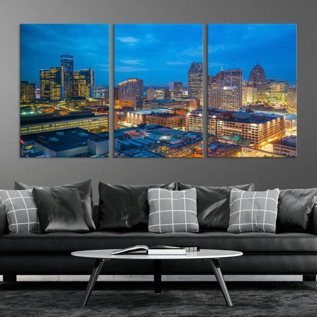 Detroit Aerial View Cityscape Wall Art Skyline Canvas Print