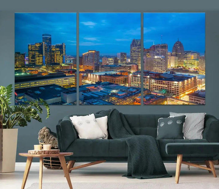 Detroit Aerial View Cityscape Wall Art Skyline Canvas Print