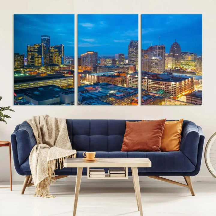 Detroit Aerial View Cityscape Wall Art Skyline Canvas Print