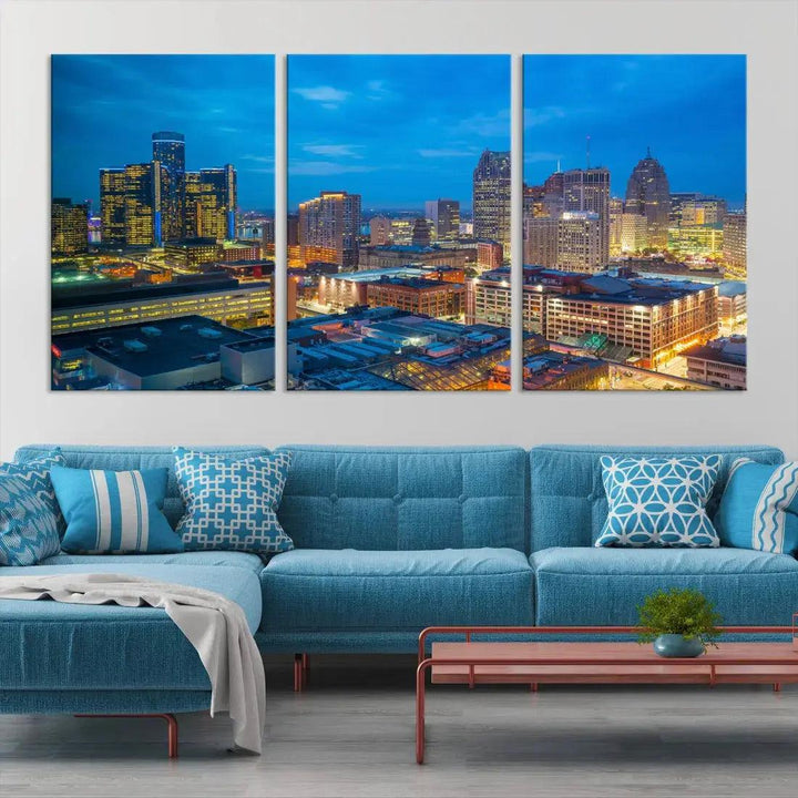 Detroit Aerial View Cityscape Wall Art Skyline Canvas Print